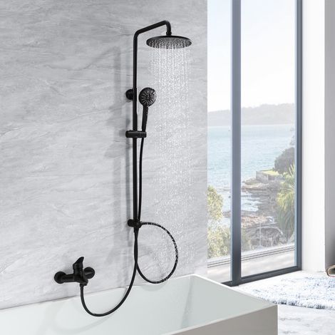 Duschsystem Trennbar, Schwarz Badewannenarmatur Duscharmatur Dusche 3 Funktion Handbrause, Edelstahl Duschstange Regendusche für Bad/Badewanne, keinen Wasserhahn (1/5)
