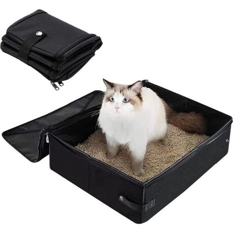 1 bac à litière pour chat, pliable et portable, avec couvercle, tissu Oxford, 40x30x10 cm, idéal voyage et extérieur