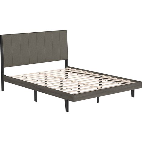 COSTWAY Upholstered Bed Frame Wooden Slats Support Mattress Foundation-Grey (1/5)