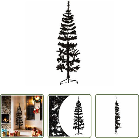 Décor de Noël - Demi sapin de Noël artificiel mince avec support Noir 150 cm (1/5)