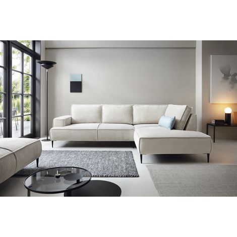 Emporius Canapé d'angle 275 cm Harmonia, pieds 15 cm - velours côtelé, droite, 5 places, écru (1/5)