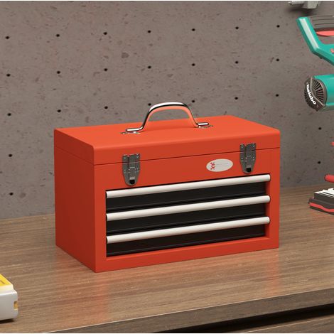 Werkzeugkoffer 45 x 24 x 27 cm aus Stahl, rot, 3 Schubladen – MEUBLIV (1/5)