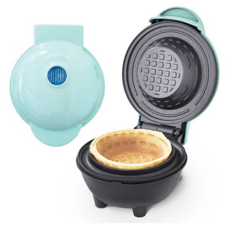 Mini gaufrier Machine à gaufres belges Petit gaufrier Classique, pour les anniversaires des enfants, les fêtes de famille, Pâques ou Noël, Design mignon et compact, Vert (1/4)