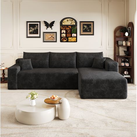 Ecksofa 241 cm schwarz aus Stoff ohne Montage mit Chaiselongue (1/5)