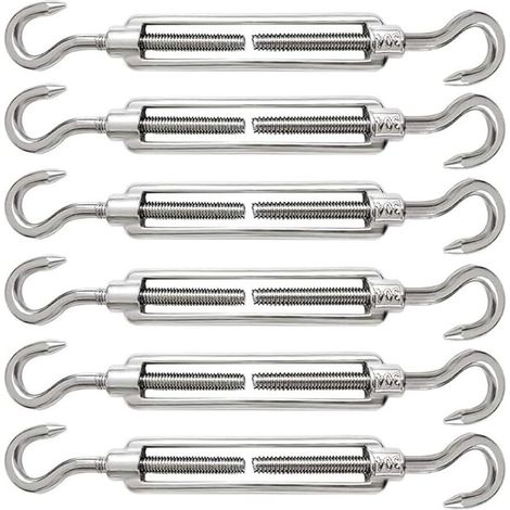 Tendeur Cable - M5 - Acier Inoxydable 304 - 12 cm (étendu 18 cm) - Pour Câbles Métalliques Clôtures Cordes à Linge Voiles d'Ombrage - Lot de 6
