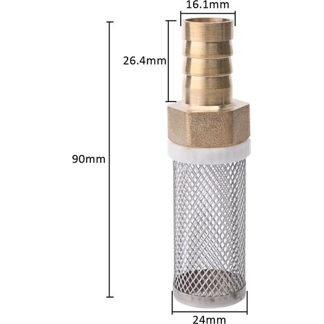 Filtre en maille d'acier inoxydable allongée (16 mm) pour tuyau d'arrosage, protection et filtration de l'eau. Filtre en laiton pour le nettoyage de l'eau. (1/5)
