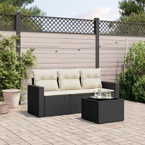 Teenpull – 4-tlg. Garten-Sofagarnitur mit Kissen Schwarz Poly Rattan (1/3)