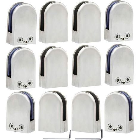 12 Glasklemmen, Glashalter aus Edelstahl 304, flache Klemmen für Handlauf, Fenster, Balustrade, verstellbar, Treppenhaus, Badezimmer (1/5)