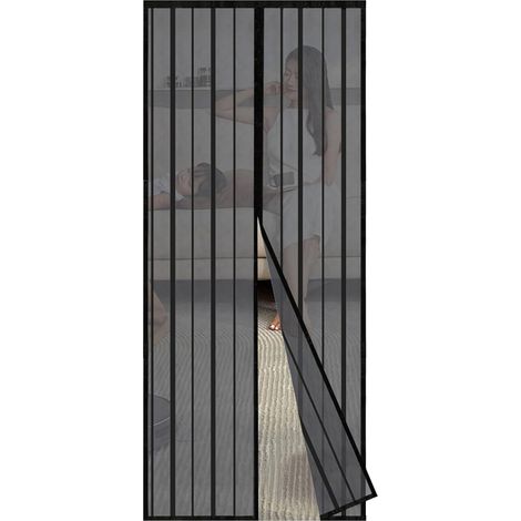 1 Moustiquaire pour Porte, 140x220 cm, Rideau Magnétique, Mailles Fines, Polyester Noir, Balcon Terrasse
