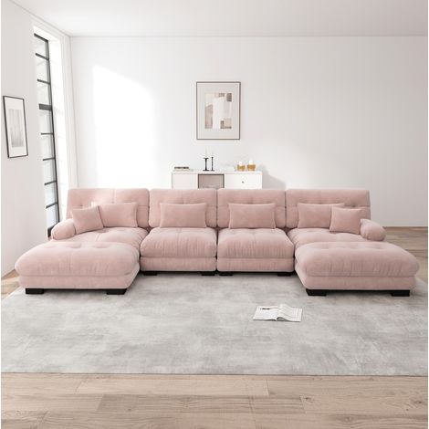 canape salon modulable chenille rose ottoman 5 pieces OKMYHOME (1/5)