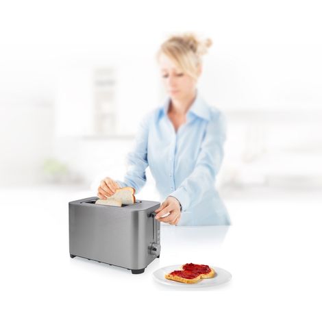 Toaster Edelstahl 2 kurze Schlitze mit 7 Stufen & Brotrost - 850 Watt (1/5)