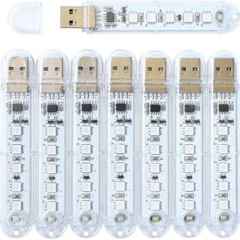 Lampe USB, veilleuse à brancher, petite barre lumineuse LED, avec 5 LED, pour batteries externes/stations d'alimentation portables (lot de 8) (multicolore) (1/5)