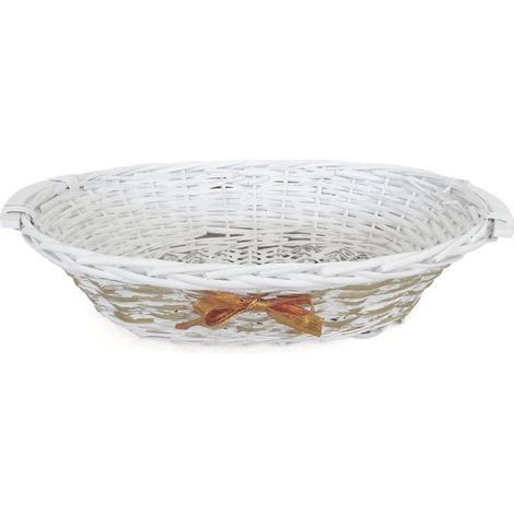 Cesto ovale in vimini bianco con nastro oro, 54/49x39x12 cm (kit da 3)