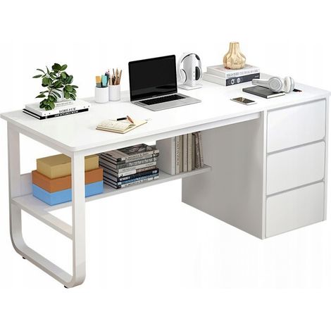 Computer-Schreibtisch für Jugendliche, weiß, skandinavischer Stil, große Regale, 100 cm