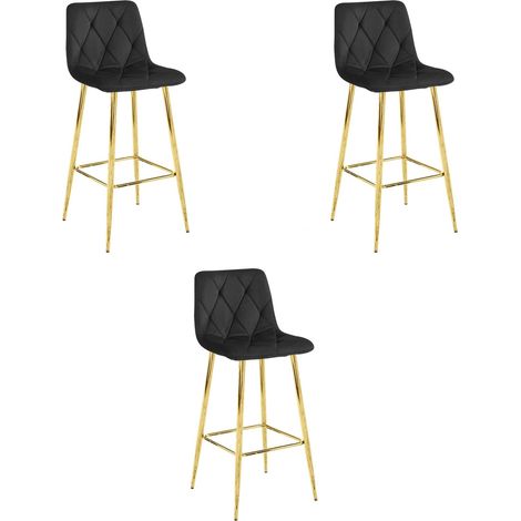 Set di 3 Sgabelli Nado in Velluto Nero e Gambe Oro (1/4)