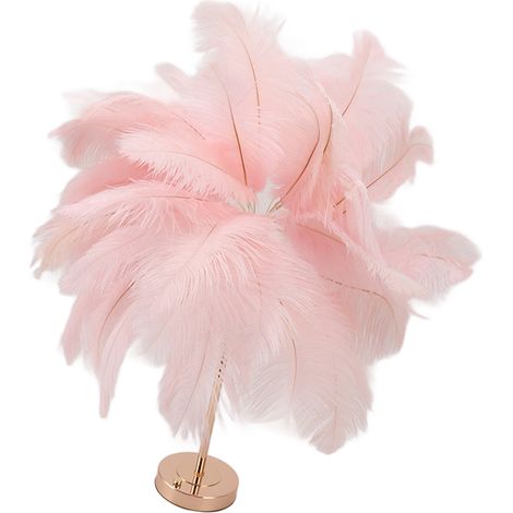 Lampe de table rechargeable en plumes d'autruche, style moderne et romantique, rose.
