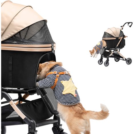 Transportín para mascotas, diseño compacto, espacio cómodo, color dorado. (1/2)