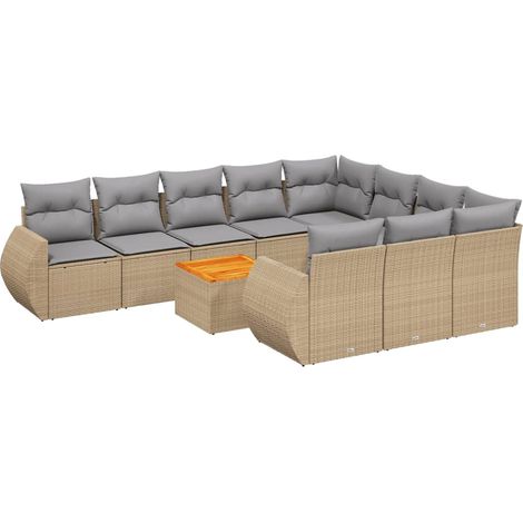 Maison Exclusive - Set de sofás de jardín 11pzas con cojines ratá (1/3)