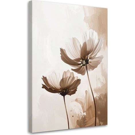 Quadro su tela, Fiori beige in una composizione minimalista e delicata. - 70x100 (1/2)