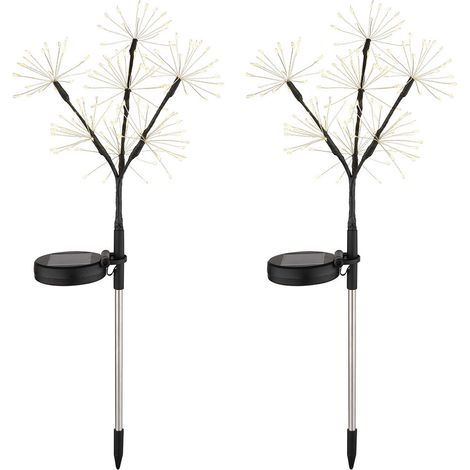 Solarleuchte Feuerwerk-Optik Stecklampe Solar Deko Solarleuchte Erdspieß Gartenleuchte, Edelstahl, LED warmweiß, H 60 cm, 2er Set