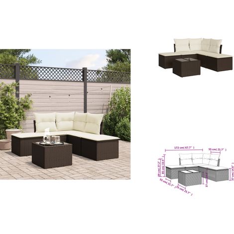 6-tlg. Garten-Sofagarnitur mit Kissen Braun Poly Rattan - Garten Sofagarnitur - Garten Sofagarnituren - Outdoor Sofagarnitur - Sofagarnitur Terrasse