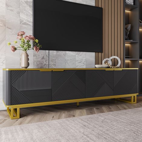 TV-Schrank mit 4 Türen 160 x 37,5 x 48 cm aus MDF in Schwarz und Gold HAVRYA (1/5)