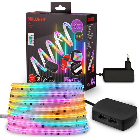 Briloner Pimp Your Panel Striscia LED COB RGBICW Dimmerabile 260x1 cm 480 LED 3000K 1248lm Sensore Musicale Nero - Nastro LED Cambio Colore Soggiorno Gaming (1/5)