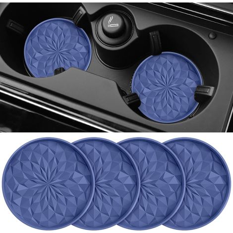 Lot de 4 dessous de verre de voiture pour porte gobelets  7,9 cm  Tapis de tasse de voiture en silicone  Accessoires d'intérieur de voiture antidérapants universels  Bleu marine