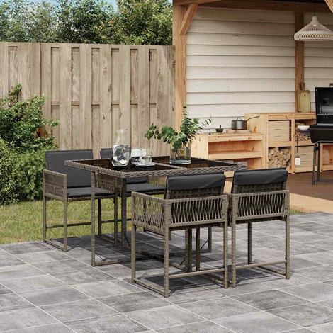 Ensemble de Jardin 5 Places avec Coussins Gris Table en Verre Trempé et Chaises en Résine Tressée Design Pliable et Rangeable (1/5)