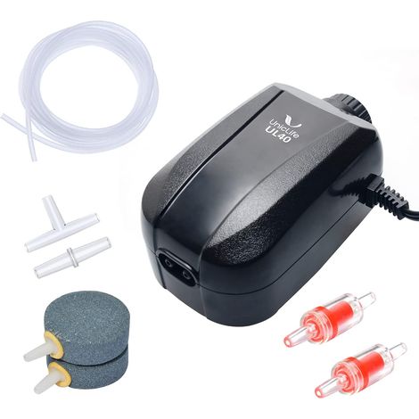 Aquarium Air Pump with Dual Output 4 L/Min Adjustable and Silent Oxygen Pump with Air Stone Air Hose Check Valve and Connector for Aquarium up to 380 L (1/5)