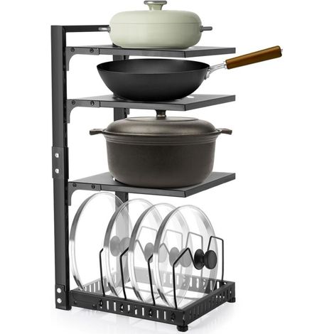 4-Tier Adjustable and Sturdy Pot Organizer for Cabinet, Multiple Use Modes, Pot and Pan Holder for Kitchen Countertop (1/5)