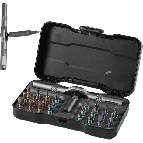 Ensemble De Tournevis À Cliquet - Pilotes Vis Às Cliquets Multiples Métalliques Clé Multi-bits 0,4 Pouces Kit D'outils Compacts Poignée T Avec Bits Pour Les Appareils Él (1/5)