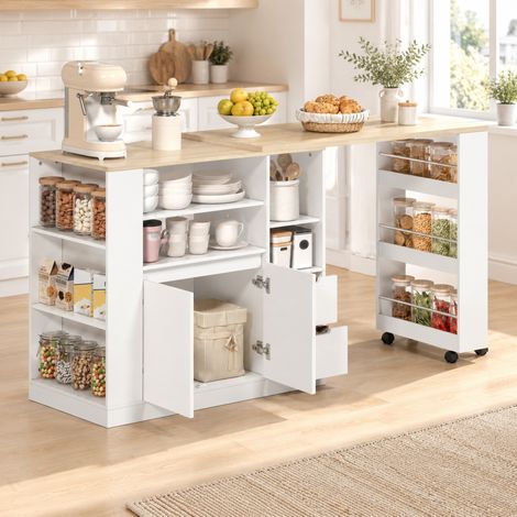 Isla de cocina 115x50x92 cm MDF blanco con decorado madera y encimera extensible - CHICFURN (1/5)