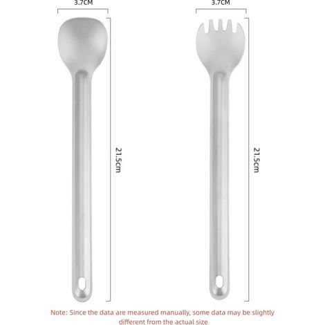 (Fourchette + Cuillère) Fourchette et cuillère à long manche en alliage de titane, légères et portables, pour le camping. (1/5)