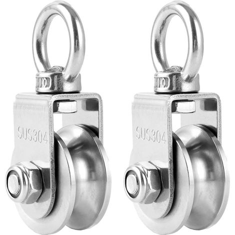 Lot de 2 poulies de renvoi Câble en acier inoxydable 304 Petite Pour cordes Câble en acier inoxydable 304 Charge maximale : 500 kg (1/5)