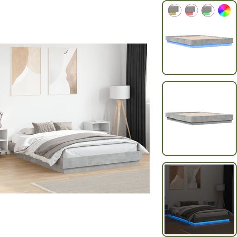 Bettgestell mit LED Betongrau 150x200 cm - Beton Grau - Holzrahmen - Lattenrost - Doppelbett - Beleuchtung (1/5)