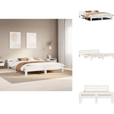 Cadre de lit sans matelas blanc 200x200 cm bois massif de pin - Cadre De Lit - Cadres De Lit - Sommier - Meuble De Chambre À Coucher (1/5)