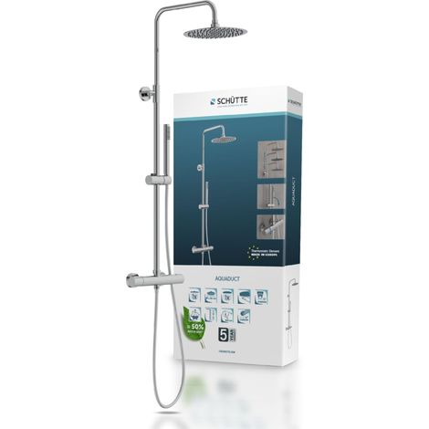SCHÜTTE AQUADUCT 60044 - Sistema doccia con termostato, set doccia con grande doccia a pioggia (Ø 25 cm) e doccetta regolabile, set doccia con asta doccia, doccia con rubinetto, pannello doccia (1/5)