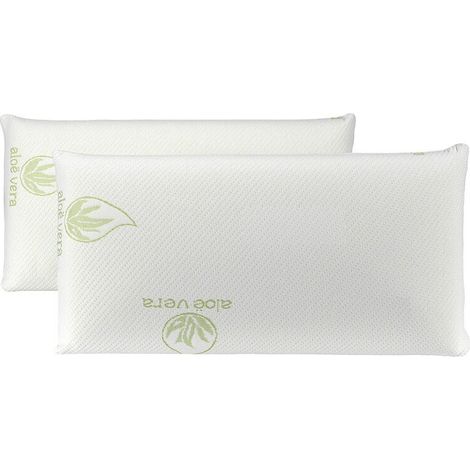 Pack de 2 oreillers en flocons viscoélastiques hypoallergéniques – 90 cm – Housse Aloe Vera – Thermorégulant et respirant – Aznar