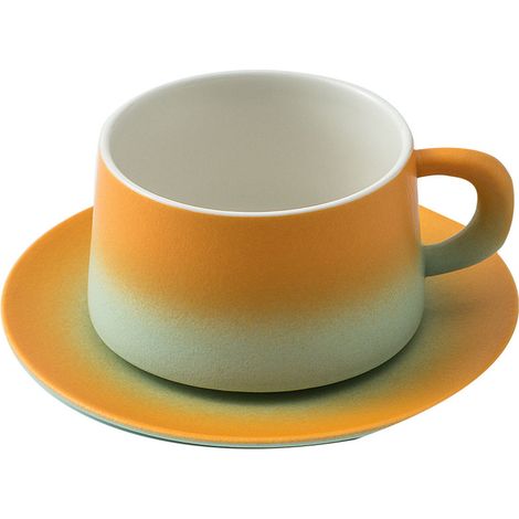 1 Mug en céramique avec soucoupe, 190 ml, design irrégulier, anse originale, pour bureau et maison (1/5)