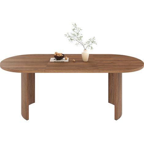 Table à manger 200x90x75 cm en MDF noyer, plateau arrondi, pour salle à manger – MEUBLIV (1/5)