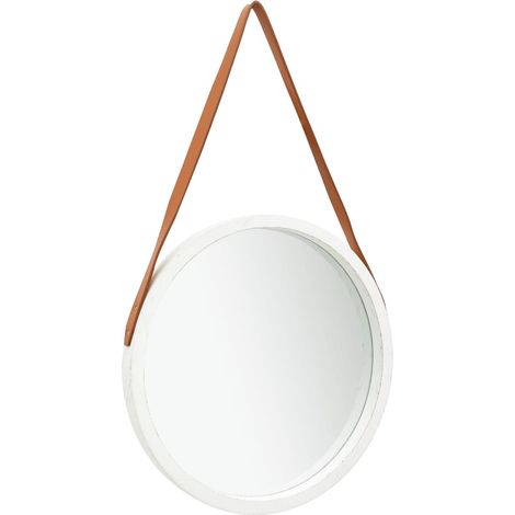 Specchio da parete con cinturino marrone 50 cm legno bianco DEC022906