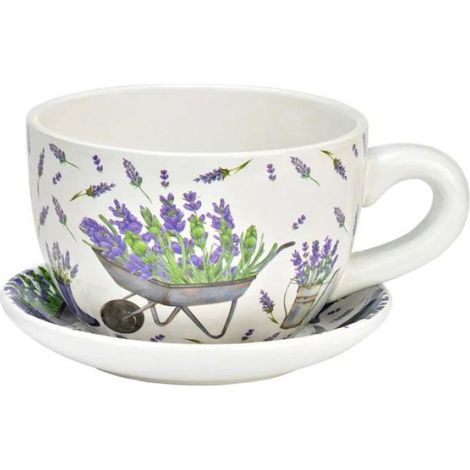 Vase / pot de fleurs (tasse) - - Tasse décor lavande - Vert - Céramique - 23x25 cm (1/3)