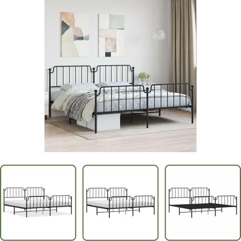 vidaXL Lit avec tête et pied -  Cadre de lit métal sans matelas avec pied de lit noir 193x203cm (1/5)