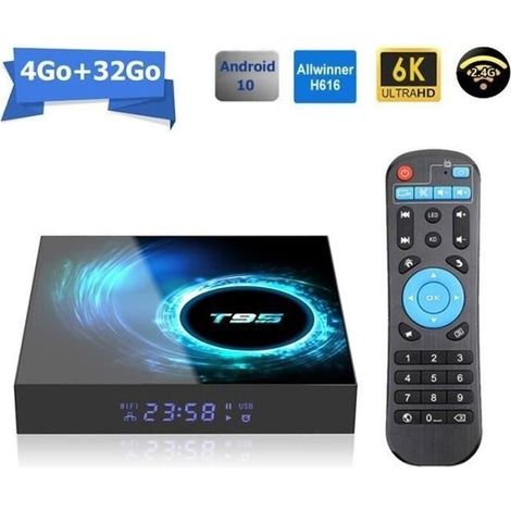 Android tv box tv android 10 T95 Smart TV BOX Wifi BT 4G 32Go H616 6K Google Store Boîte multimédia box Android (1/4)