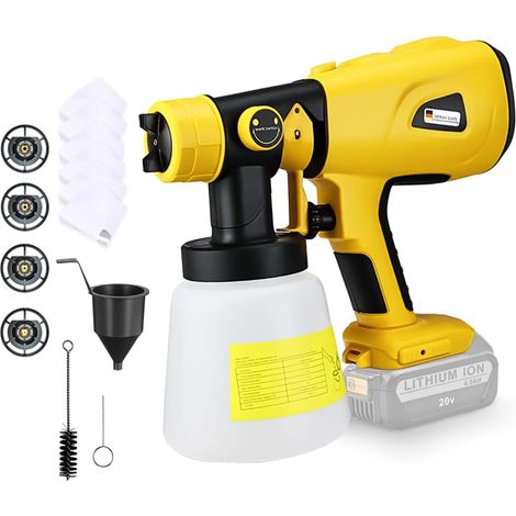 Lackierpistole, Batteriesprühsystem kompatibel mit Dewalt 18V mit Reinigungs- und Blasanschlüssen, 4 Kupferdüsen und 3 Mustern, (ohne Batterie)