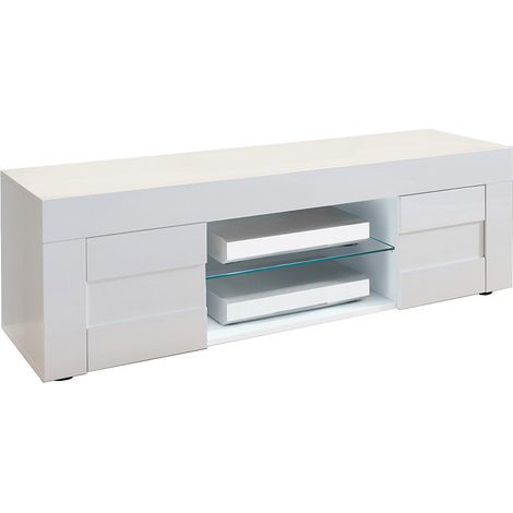 Madia porta TV con 2 ante "Build" mobile basso con ripiani in vetro Bianco laccato h 44 cm (1/4)