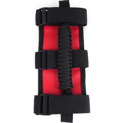 Car modification suitable for Jeep interior passenger handles, paracord, Wrangler roof grab handles, woven accessories - polyester fiber - red base, black (1/4)