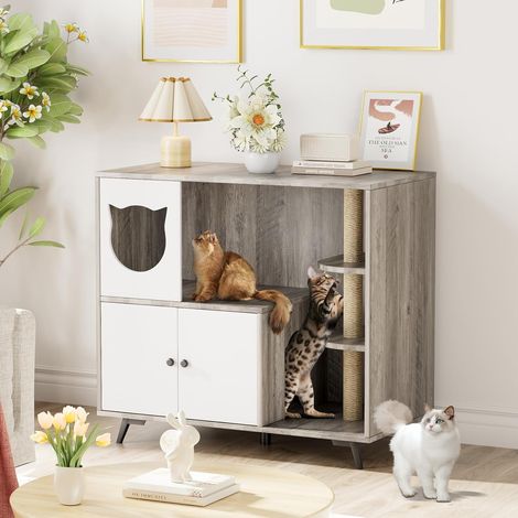 Katzentoilette, Katzenschrank, Katzentoilette, Katzenhöhle, Tragkraft 50 kg, 98x91x50CM, Beige (1/5)