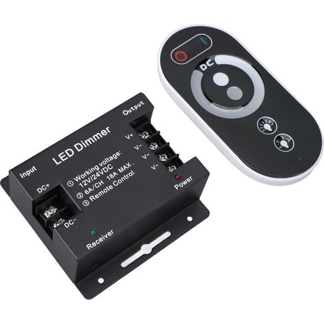 Variateur de lumière LED PWM 12-24 V CC 18 A avec télécommande RF pour réglage de la luminosité. (1/5)